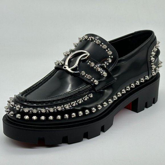 Christian Louboutin CL MOC LUG SPIKES FLAT Leather Loafers Moccasin Shoes - Picture 6 of 15